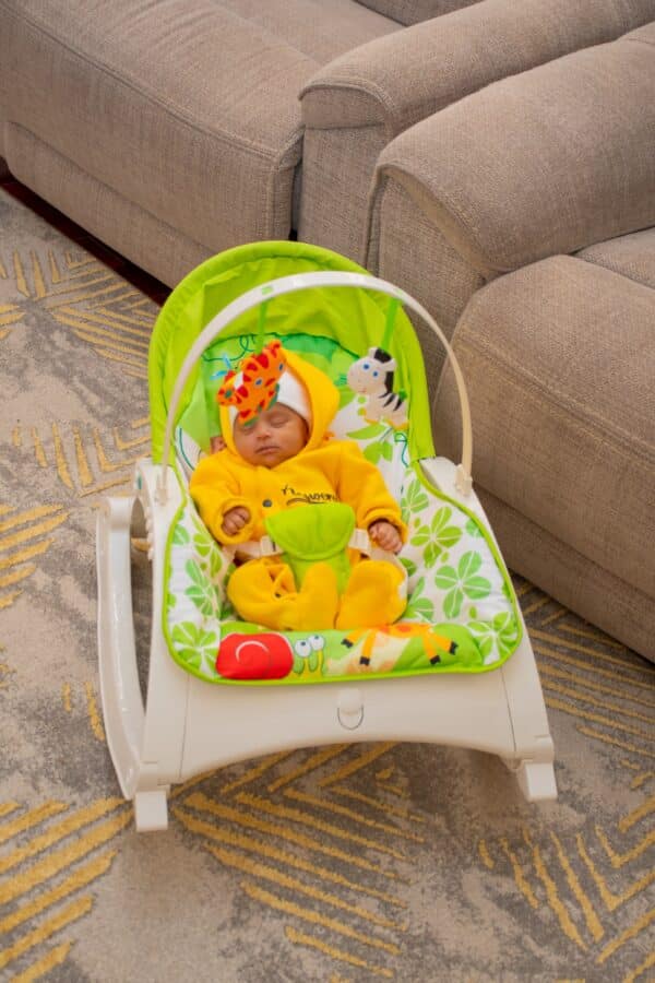Portable Rocker for Newborns with Feeding Table - Green - Image 13