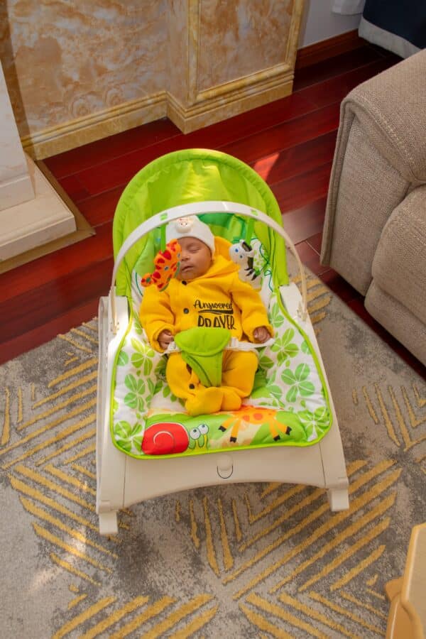 Portable Rocker for Newborns with Feeding Table - Green - Image 9
