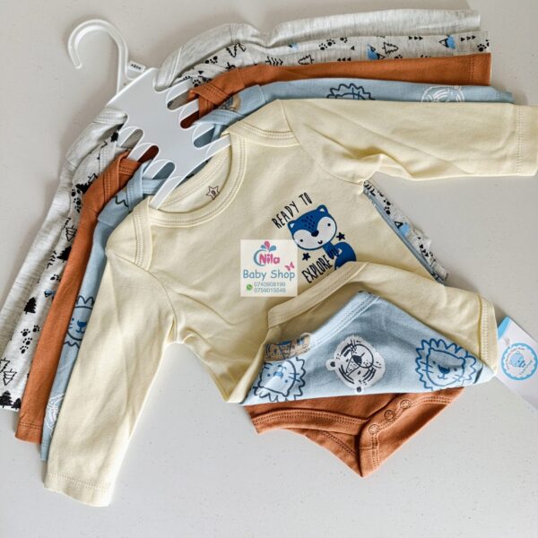 5 Pieces Set Of Long Sleeved Baby Boy Bodysuits / Onesies