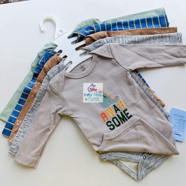 5 Pieces Set Of Long Sleeved Baby Boy Bodysuits / Onesies - Image 3