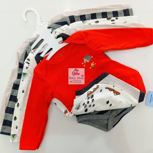 5 Pieces Set Of Long Sleeved Baby Boy Bodysuits / Onesies - Image 4