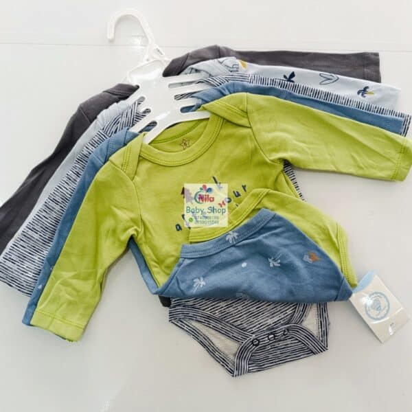 5 Pieces Set Of Long Sleeved Baby Boy Bodysuits / Onesies