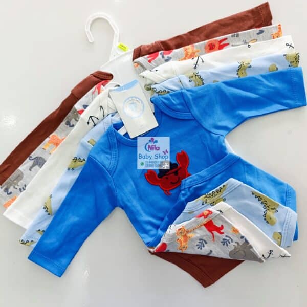 5 Pieces Set Of Long Sleeved Baby Boy Bodysuits / Onesies