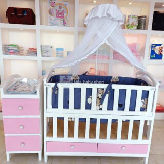 Baby Crib and Changer White & Pink – Crib with Drawer, Converts to Toddler Bed, Storage Drawer