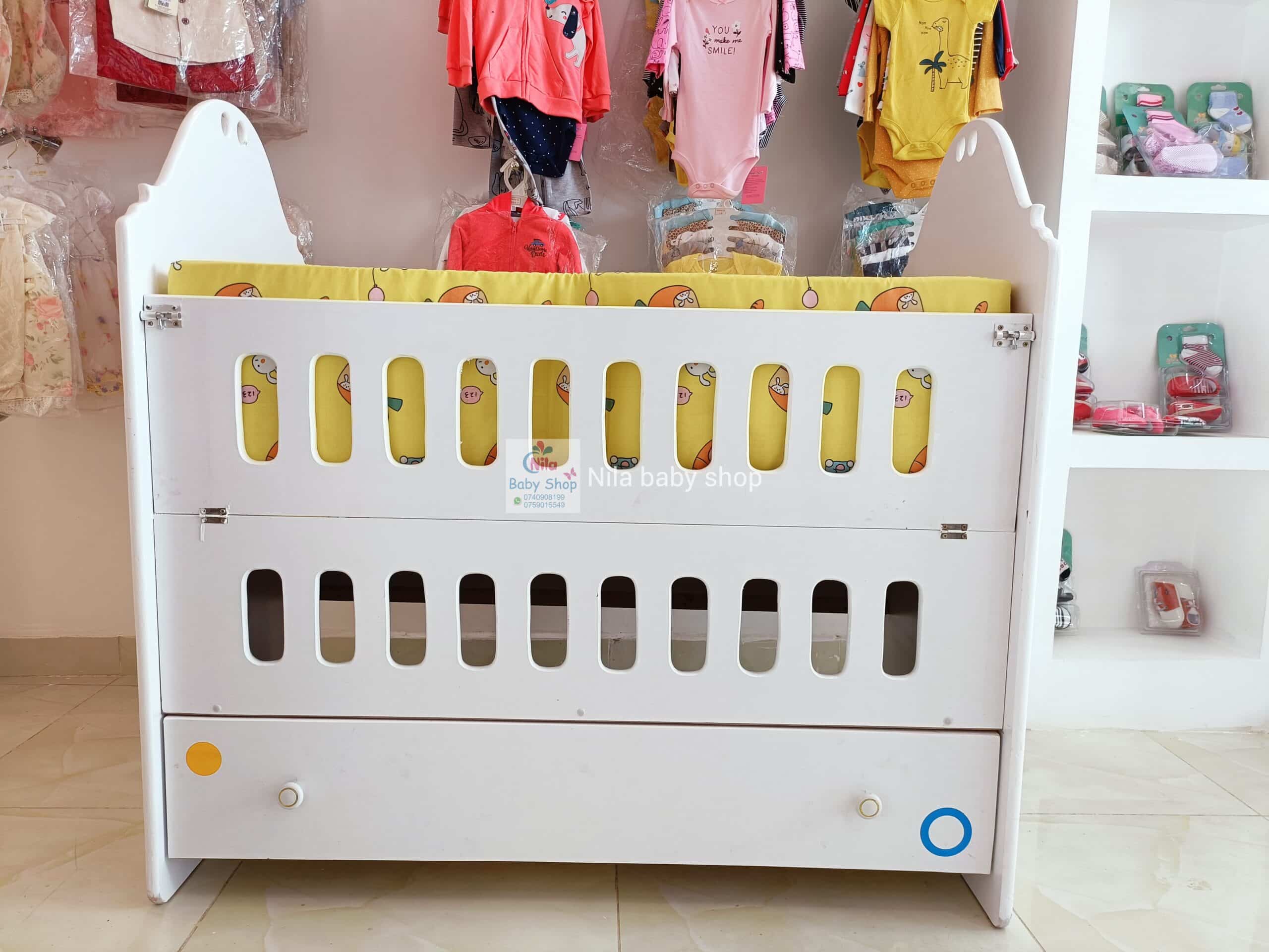 White Baby Cot + Drawer Nila Baby Shop