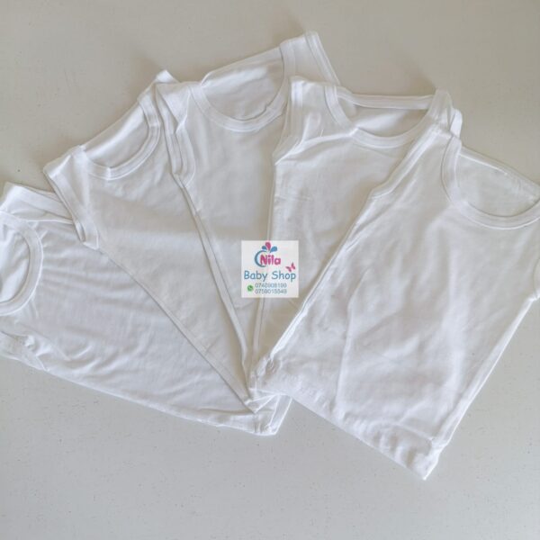 5 Pieces Unisex White Pure Cotton Newborn Vests