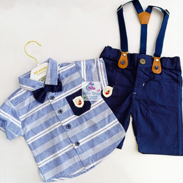 High Quality Baby Boy Suspender Khaki Shorts With Shirt & Bow Tie