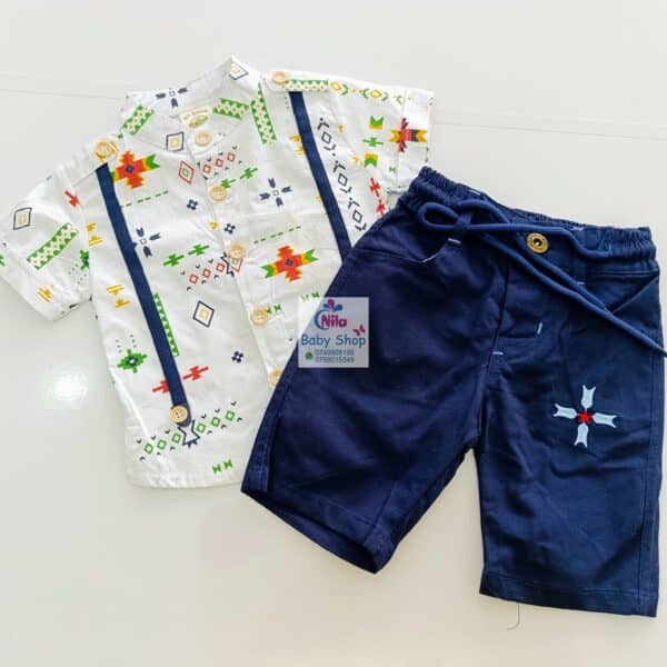 High Quality Baby Boy Suspender Khaki Shorts With Shirt & Bow Tie - Image 16