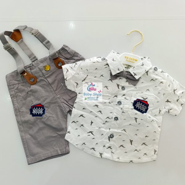 High Quality Baby Boy Suspender Khaki Shorts With Shirt & Bow Tie - Image 8