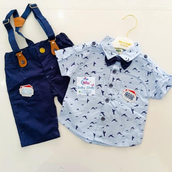 High Quality Baby Boy Suspender Khaki Shorts With Shirt & Bow Tie - Image 7