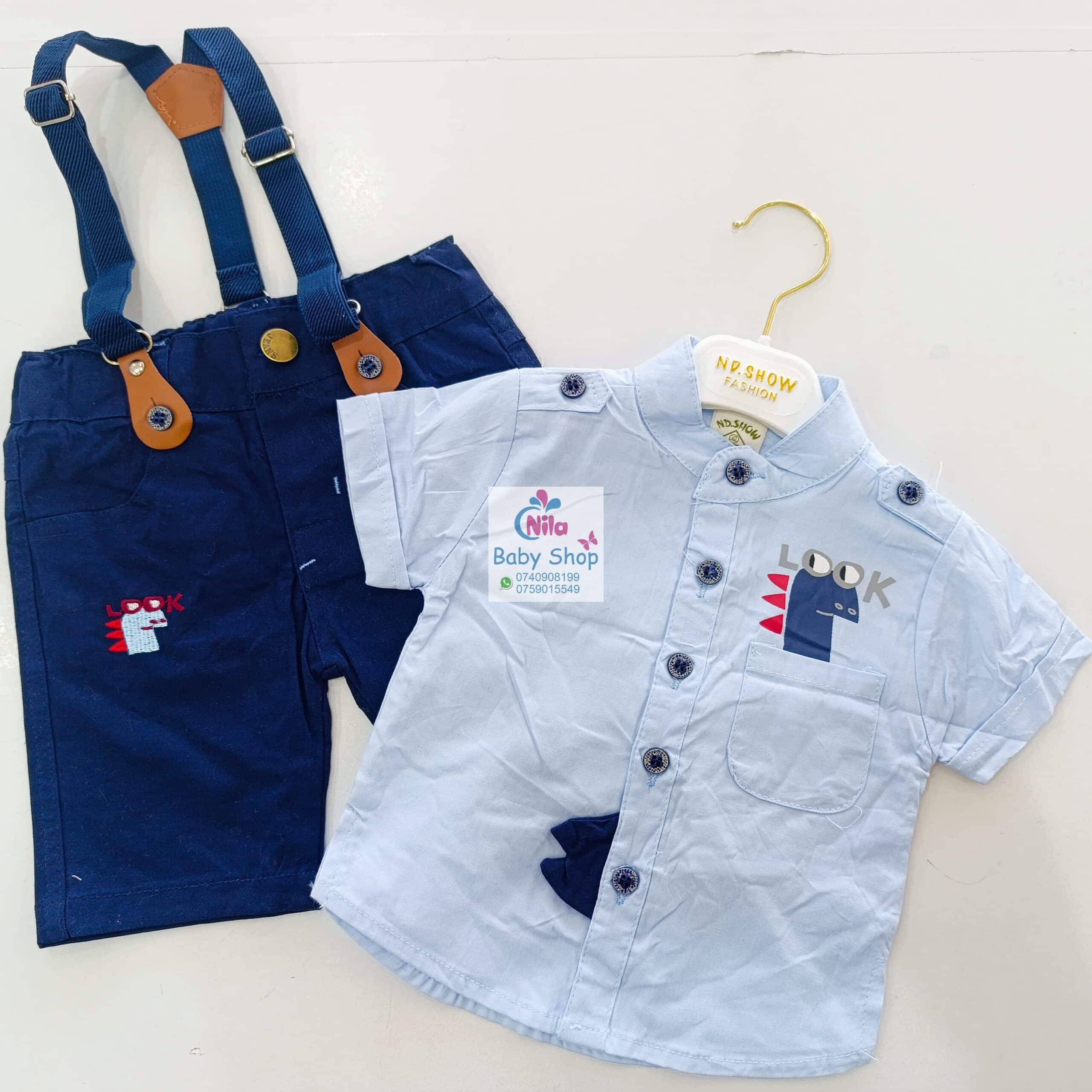 High Quality Baby Boy Suspender Khaki Shorts With Shirt & Bow Tie - Image 14