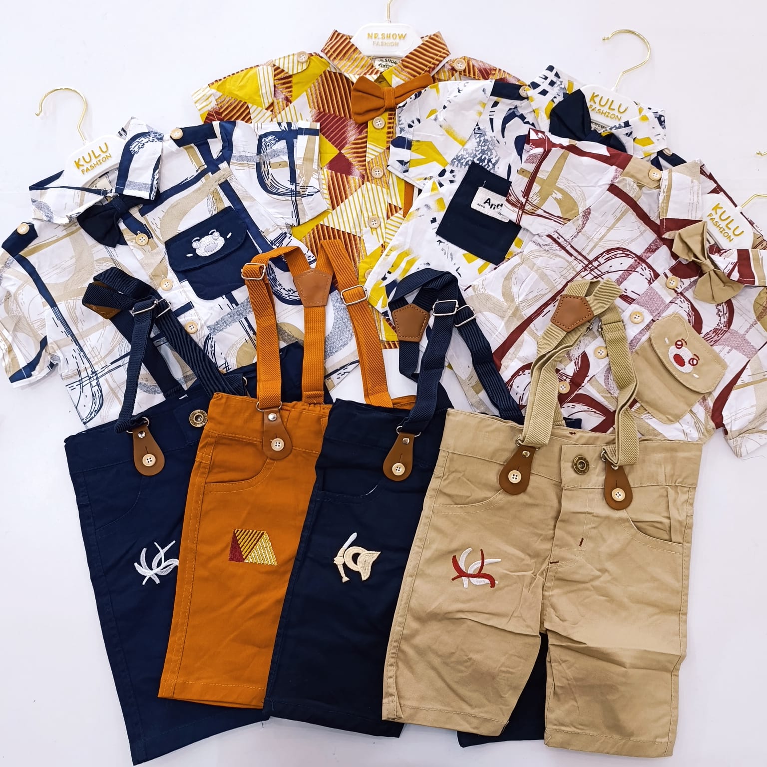 High Quality Baby Boy Suspender Khaki Shorts With Shirt & Bow Tie - Image 8