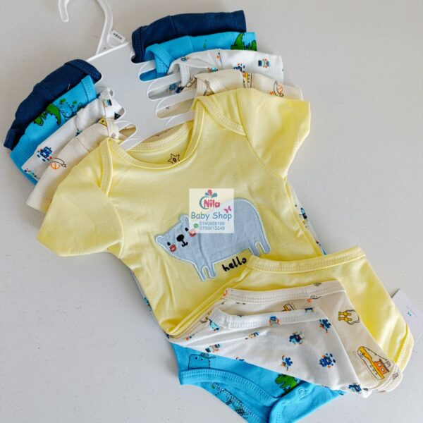 5 Pieces Multicolored Short-Sleeve Newborn Baby Boy Bodysuits - Image 14