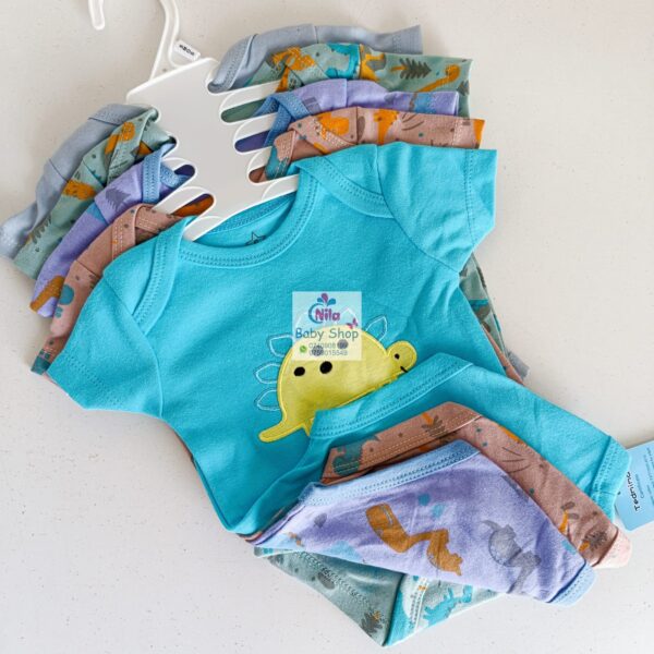 5 Pieces Multicolored Short-Sleeve Newborn Baby Boy Bodysuits - Image 13