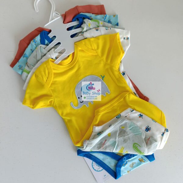 5 Pieces Multicolored Short-Sleeve Newborn Baby Boy Bodysuits - Image 12