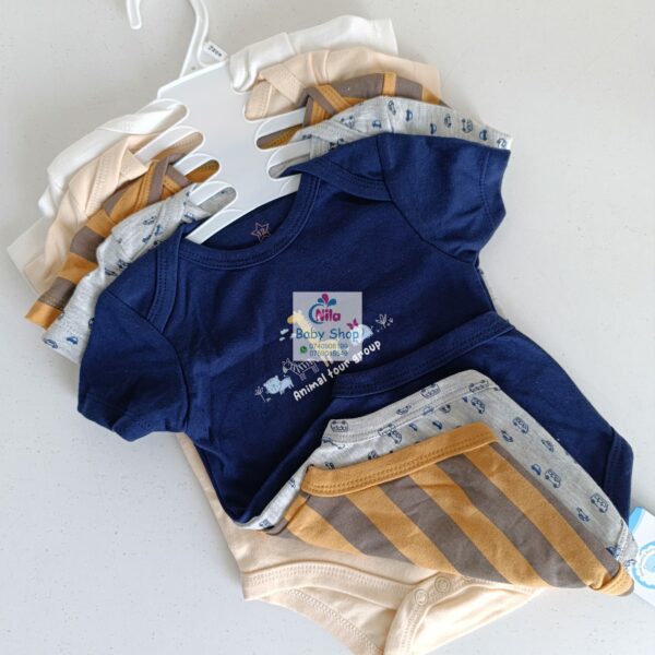 5 Pieces Multicolored Short-Sleeve Newborn Baby Boy Bodysuits - Image 9