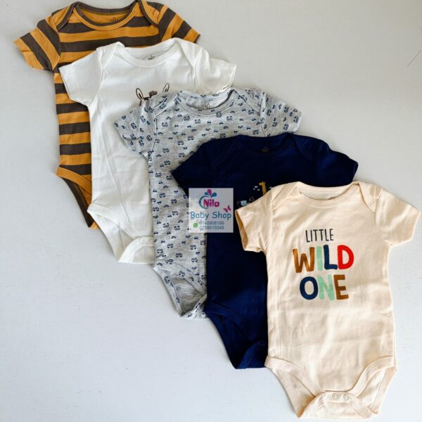 5 Pieces Multicolored Short-Sleeve Newborn Baby Boy Bodysuits - Image 8