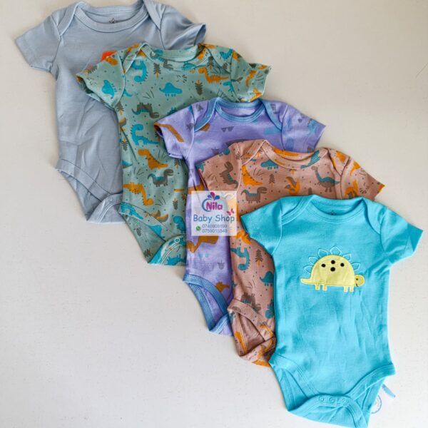 5 Pieces Multicolored Short-Sleeve Newborn Baby Boy Bodysuits - Image 5