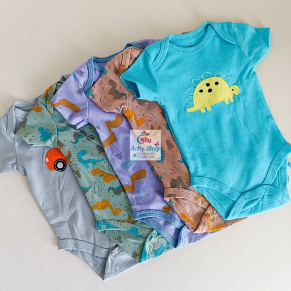 5 Pieces Multicolored Short-Sleeve Newborn Baby Boy Bodysuits