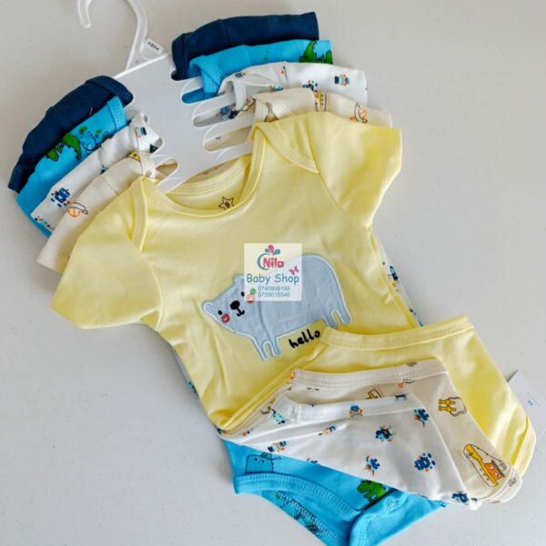 5 Pieces Multicolored Short-Sleeve Newborn Baby Boy Bodysuits - Image 3