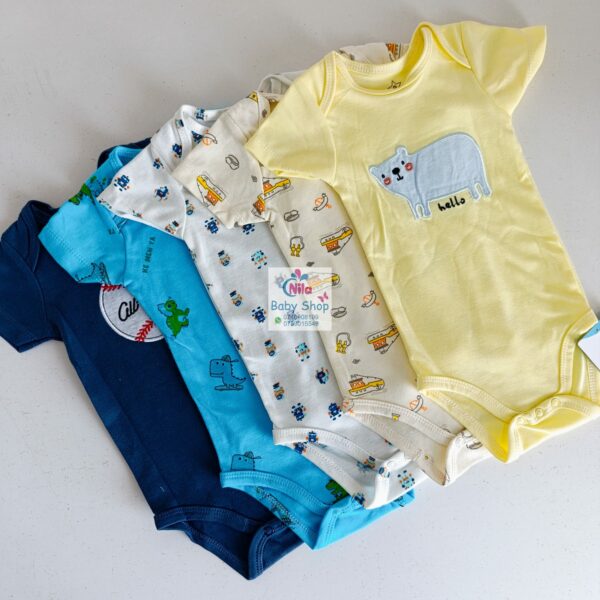 5 Pieces Multicolored Short-Sleeve Newborn Baby Boy Bodysuits - Image 15