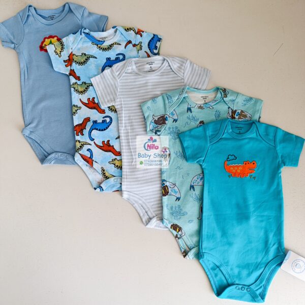 5 Pieces Multicolored Short-Sleeve Newborn Baby Boy Bodysuits