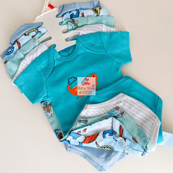 5 Pieces Multicolored Short-Sleeve Newborn Baby Boy Bodysuits - Image 15