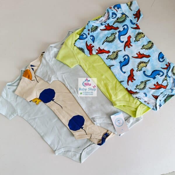 5 Pieces Multicolored Short-Sleeve Newborn Baby Boy Bodysuits - Image 3