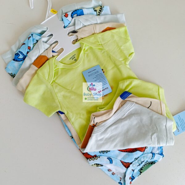 5 Pieces Multicolored Short-Sleeve Newborn Baby Boy Bodysuits - Image 2