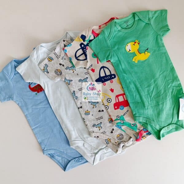 5 Pieces Multicolored Short-Sleeve Newborn Baby Boy Bodysuits - Image 13