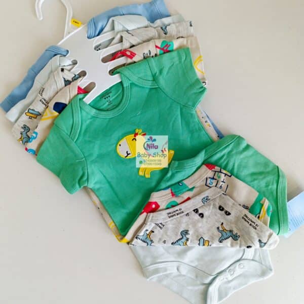 5 Pieces Multicolored Short-Sleeve Newborn Baby Boy Bodysuits - Image 12