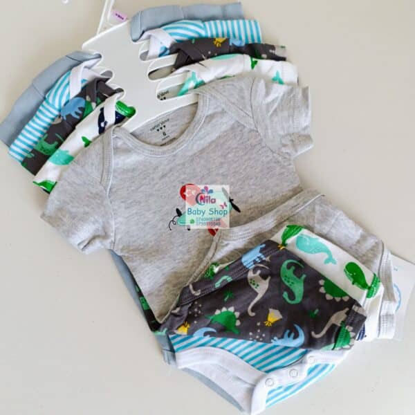 5 Pieces Multicolored Short-Sleeve Newborn Baby Boy Bodysuits - Image 10