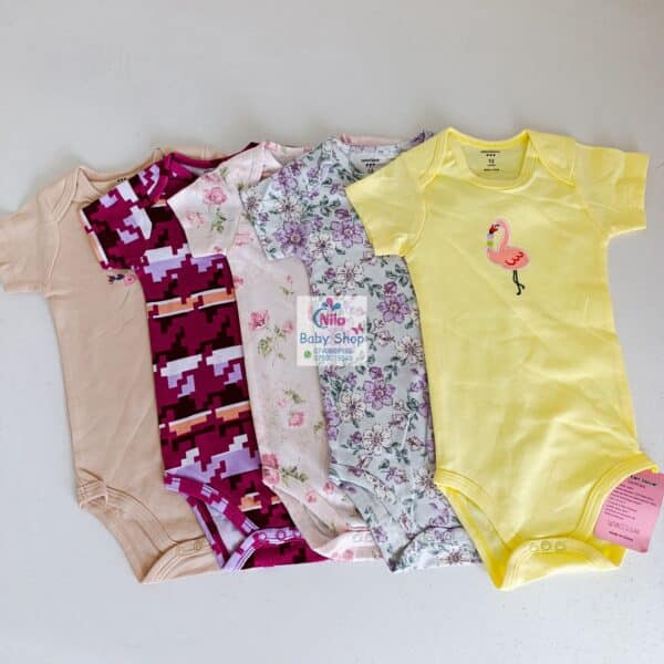 5 Pieces Multicolored Short-Sleeve Newborn Baby Boy Bodysuits - Image 9