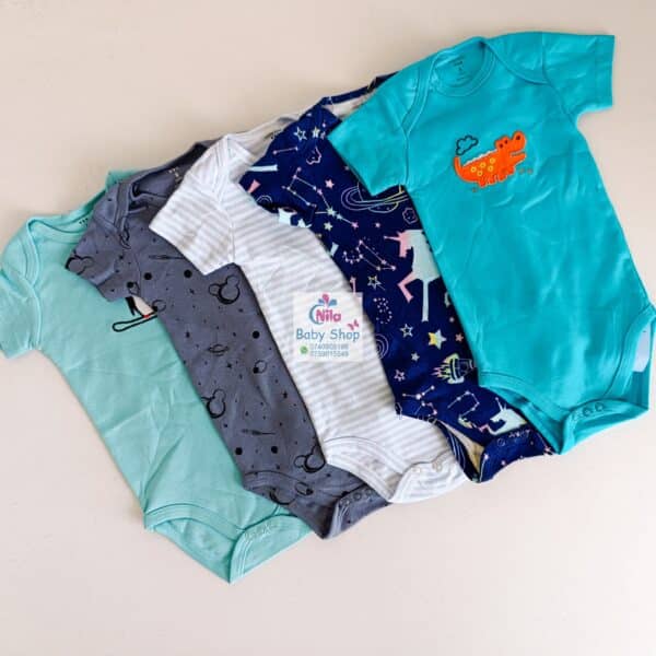 5 Pieces Multicolored Short-Sleeve Newborn Baby Boy Bodysuits - Image 8