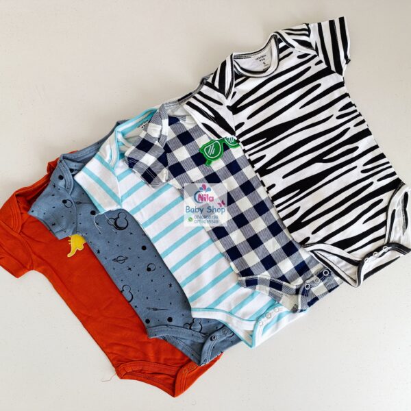 5 Pieces Multicolored Short-Sleeve Newborn Baby Boy Bodysuits - Image 6