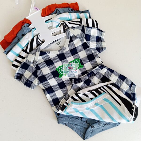 5 Pieces Multicolored Short-Sleeve Newborn Baby Boy Bodysuits - Image 5