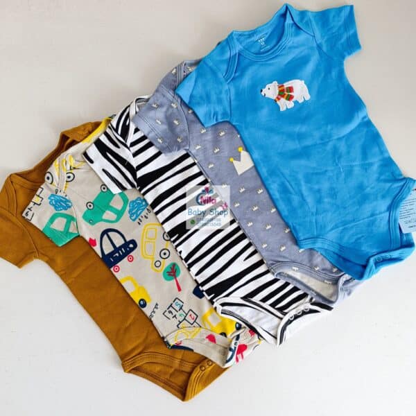 5 Pieces Multicolored Short-Sleeve Newborn Baby Boy Bodysuits