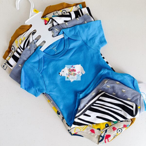 5 Pieces Multicolored Short-Sleeve Newborn Baby Boy Bodysuits - Image 4