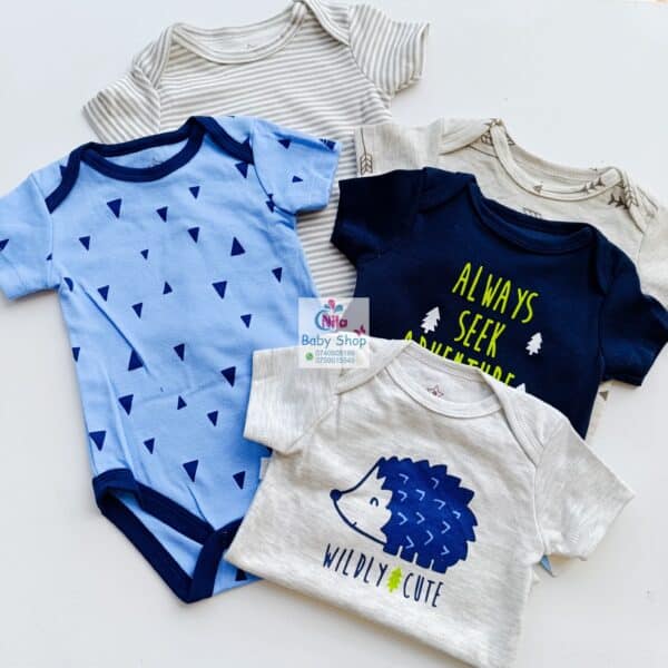 5 Pieces Multicolored Short-Sleeve Newborn Baby Boy Bodysuits - Image 13