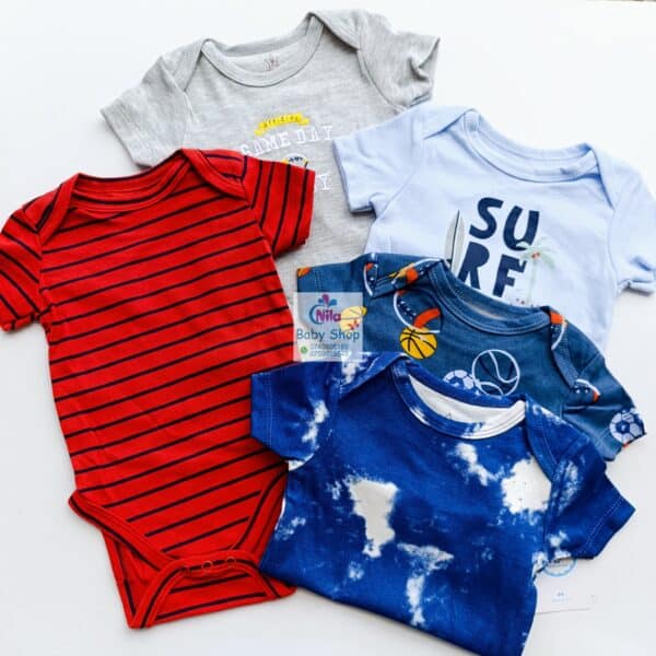 5 Pieces Multicolored Short-Sleeve Newborn Baby Boy Bodysuits - Image 10