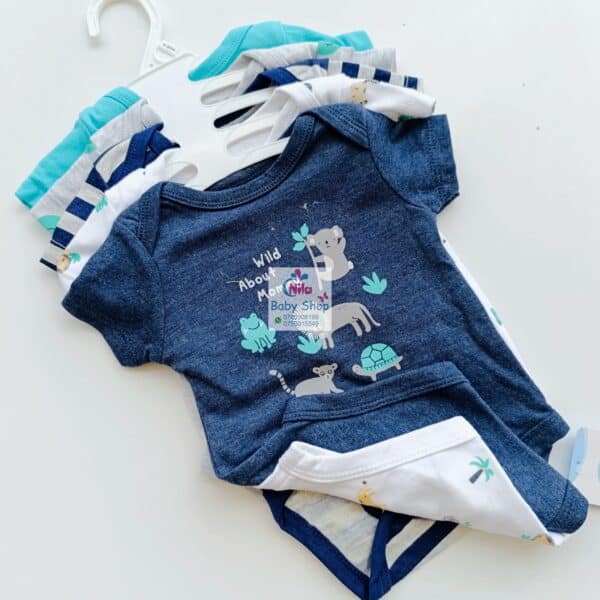 5 Pieces Multicolored Short-Sleeve Newborn Baby Boy Bodysuits - Image 8