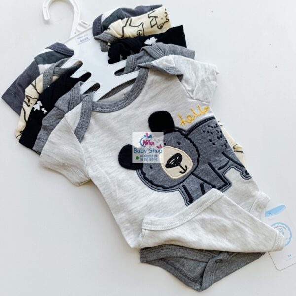 5 Pieces Multicolored Short-Sleeve Newborn Baby Boy Bodysuits - Image 5