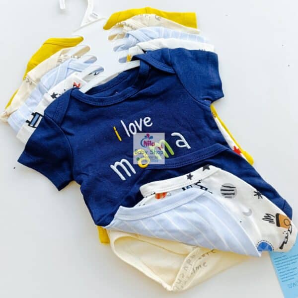 5 Pieces Multicolored Short-Sleeve Newborn Baby Boy Bodysuits - Image 7