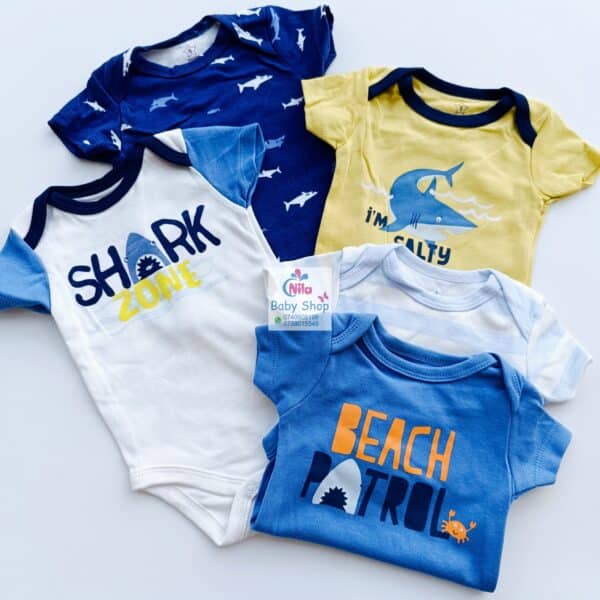 5 Pieces Multicolored Short-Sleeve Newborn Baby Boy Bodysuits