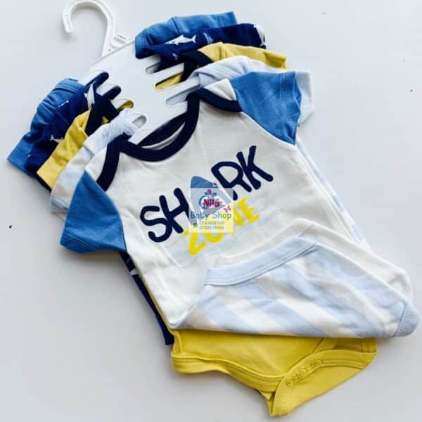 5 Pieces Multicolored Short-Sleeve Newborn Baby Boy Bodysuits - Image 6