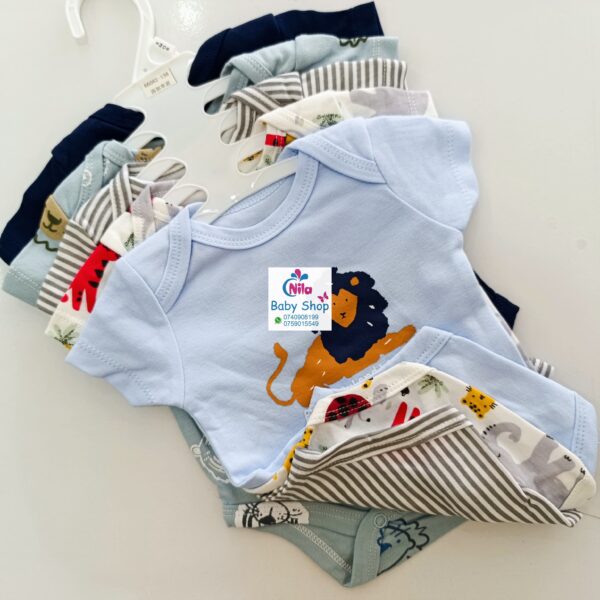 5 Pieces Multicolored Short-Sleeve Newborn Baby Boy Bodysuits - Image 10