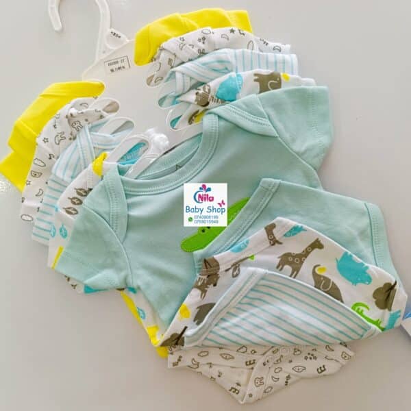 5 Pieces Multicolored Short-Sleeve Newborn Baby Boy Bodysuits - Image 8