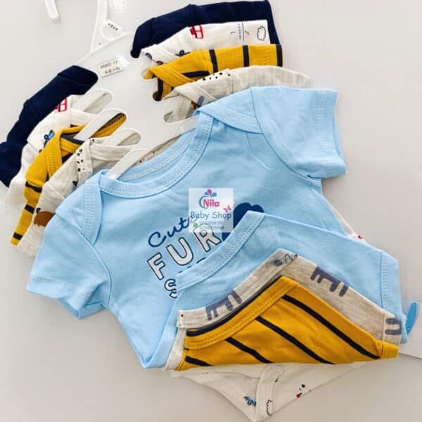 5 Pieces Multicolored Short-Sleeve Newborn Baby Boy Bodysuits - Image 5