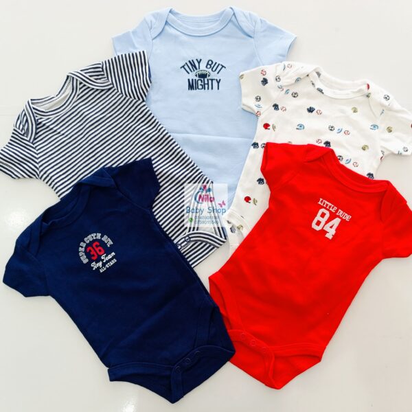 5 Pieces Multicolored Short-Sleeve Newborn Baby Boy Bodysuits - Image 4