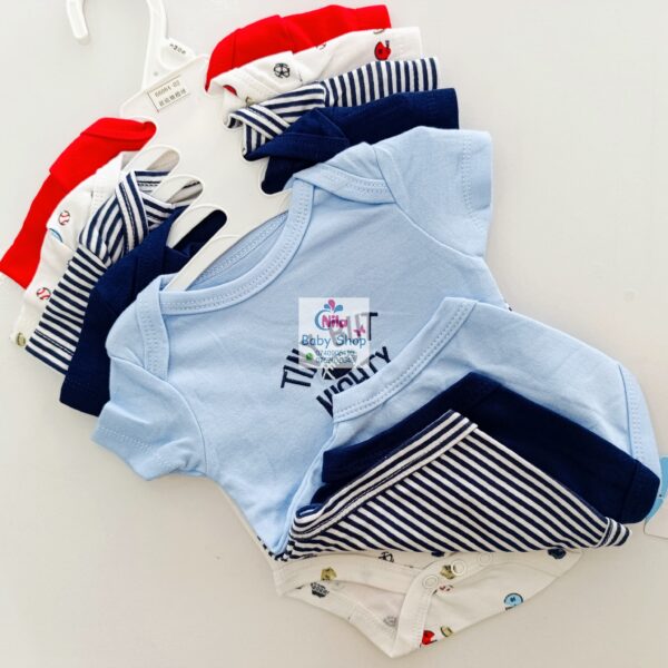 5 Pieces Multicolored Short-Sleeve Newborn Baby Boy Bodysuits - Image 3